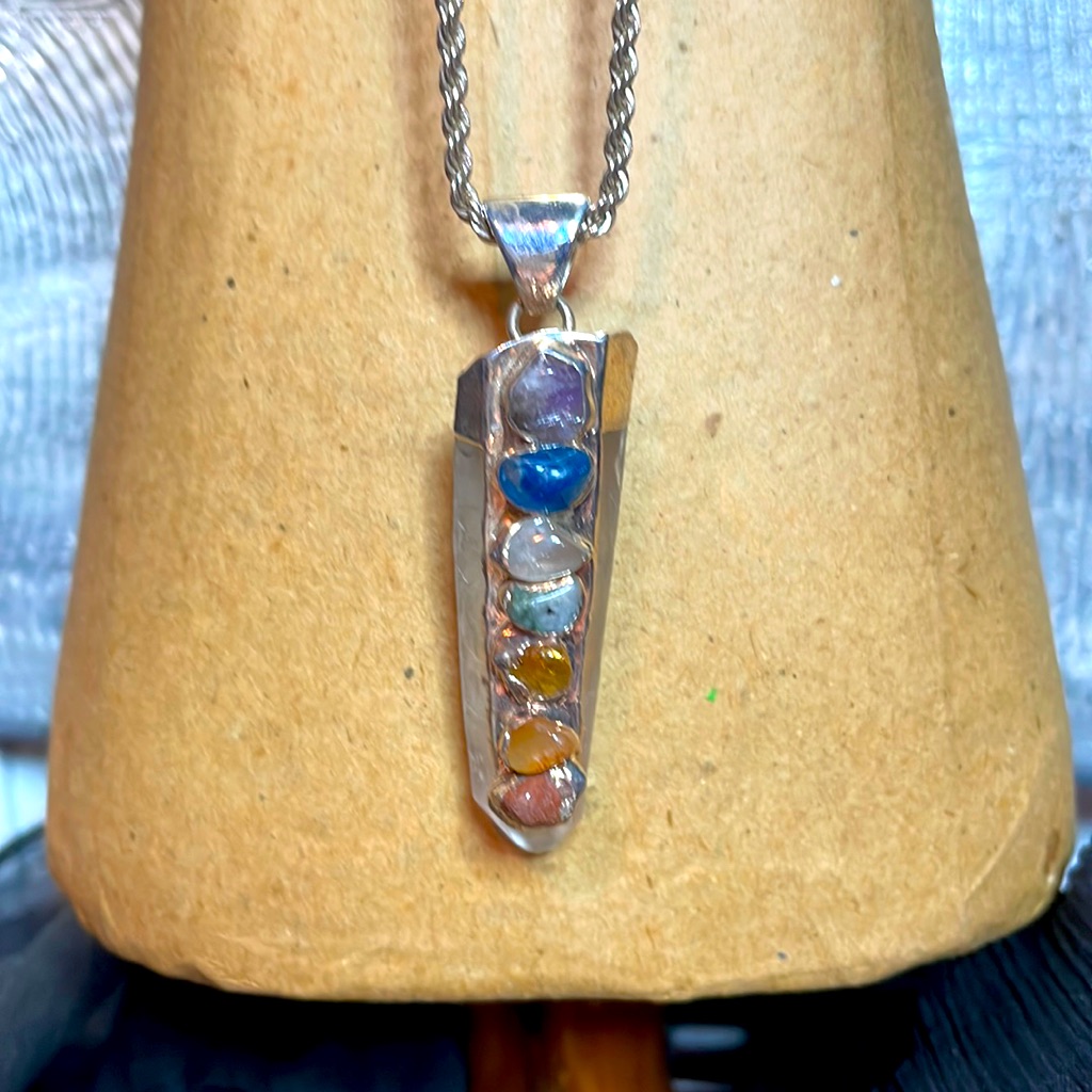 Crystal Pendant With Precious Gems Set In Sterling